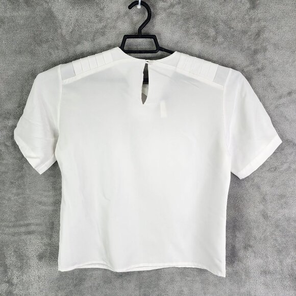 Womens White Michelle Stuart Sheer Blouse Crew Neck Short Sleeve Back Button S - Picture 4 of 7